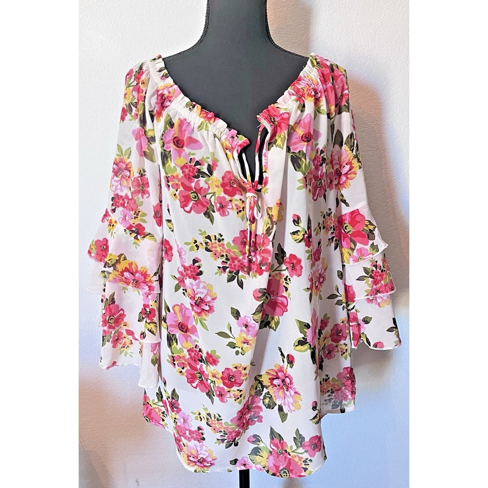 Speed Limit Floral Bell Sleeve Blouse | Layered Ruffle Boho Top Plus Size 1X NWT